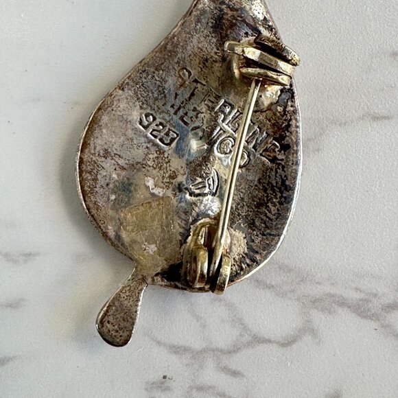Mexican Abalone Leaf Brooch, Sterling Silver - Picture 8 of 10